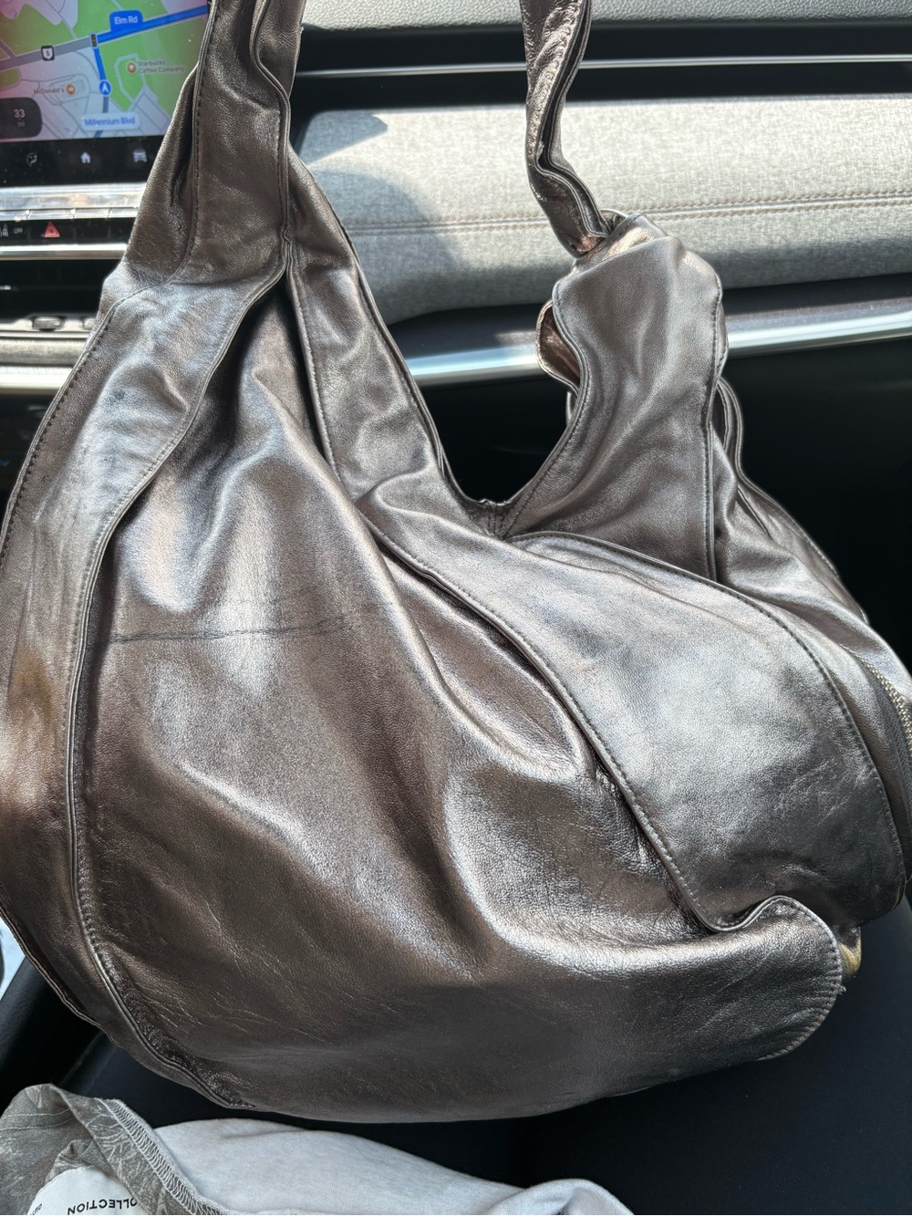KOOBA Pewter/ Gunmetal Leather Metallic Shoulder Tote - Picture 8 of 16